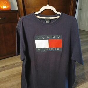 Vintage Tommy Hilfiger Big Flag T Shirt Mens XL Navy Blue 90s Y2K Streetwear Tee